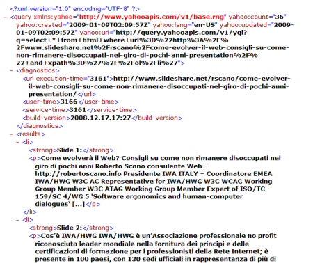 Codice XML che rappresenta i testi alternativi delle slide