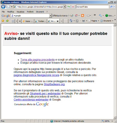 Google comunica di stare attenti a google.it